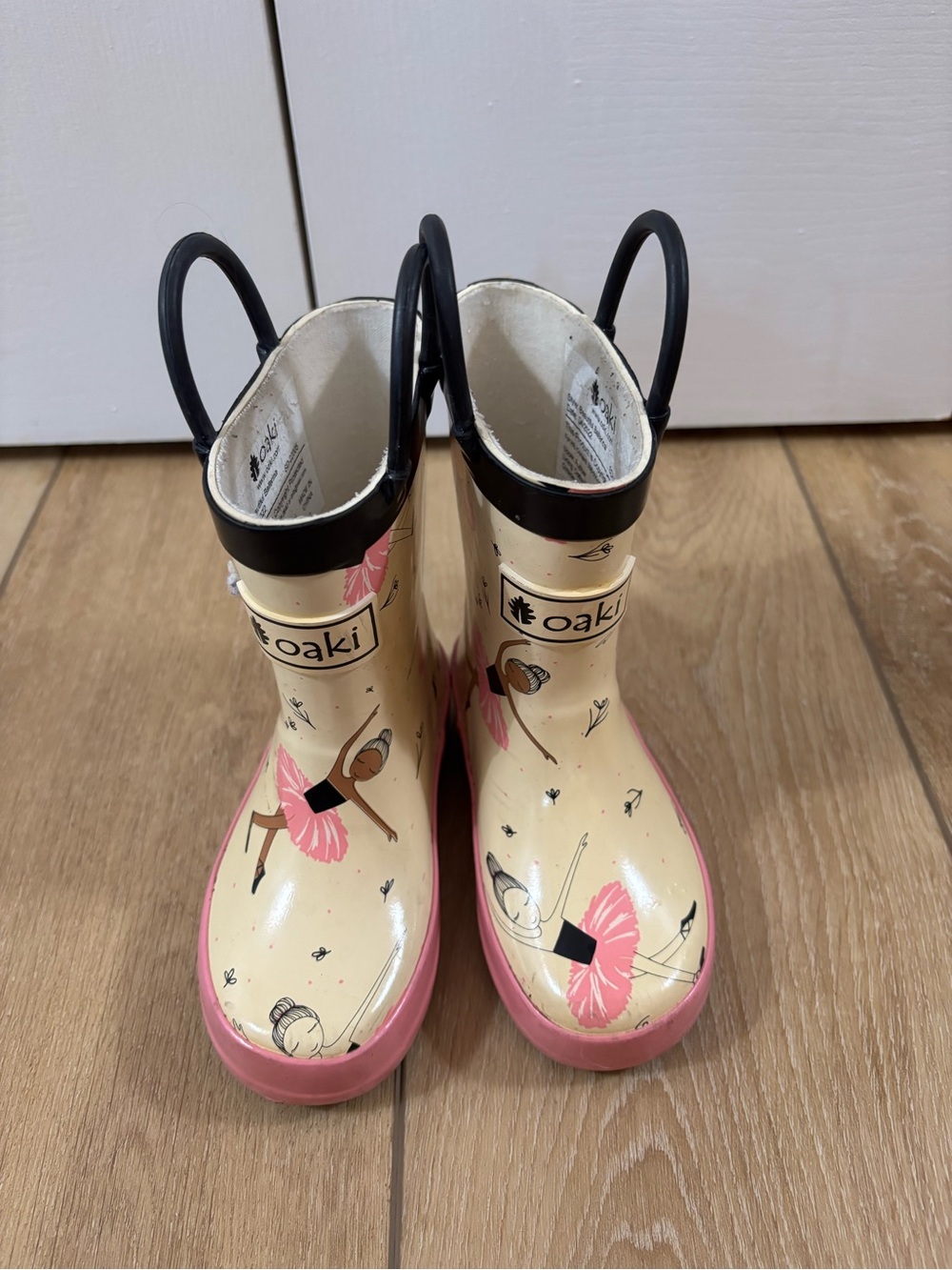 Kids Pink and Cream Waterproof Rain Boots with Grip Sole